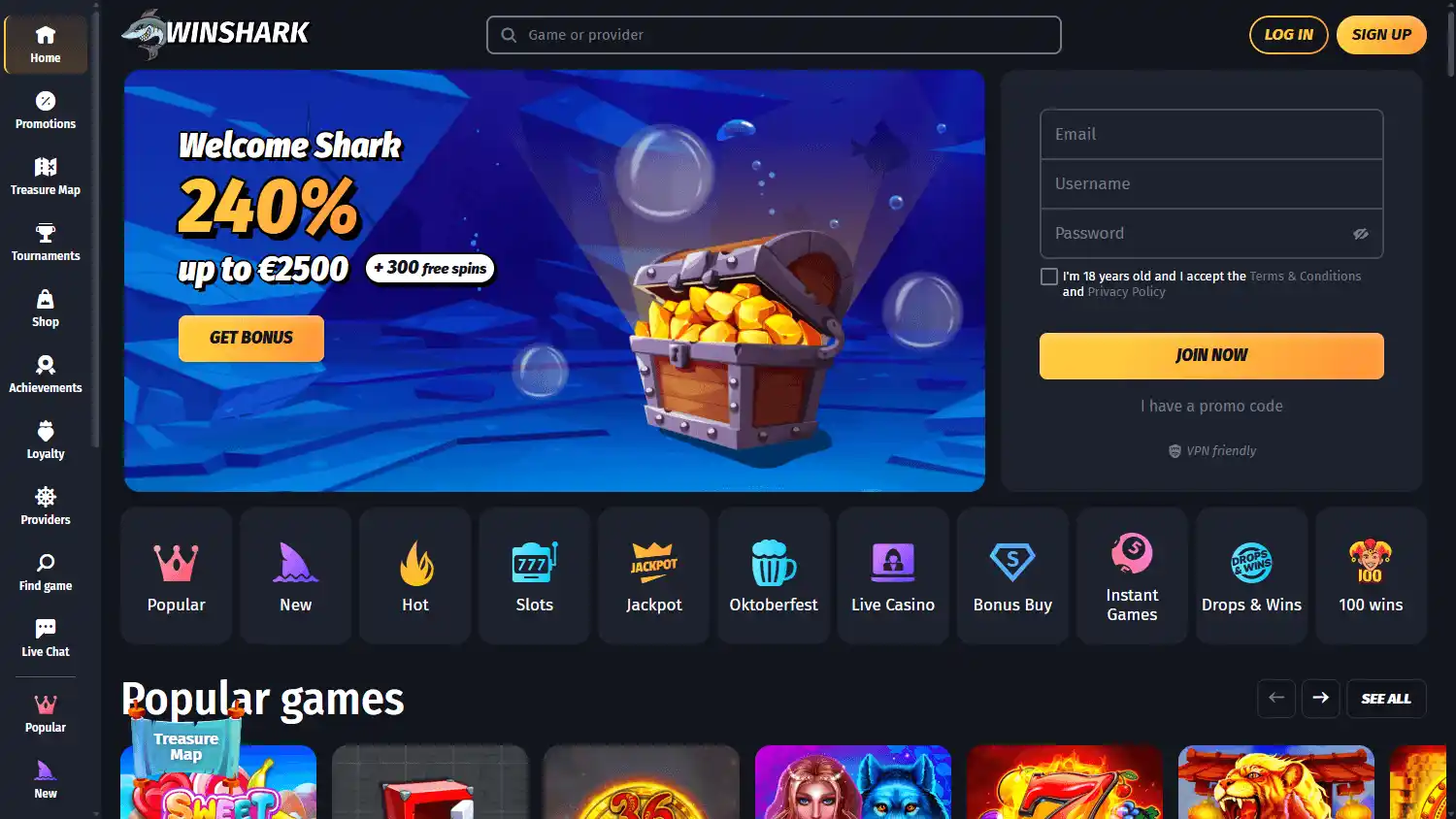 Winshark Casino screenshot 1