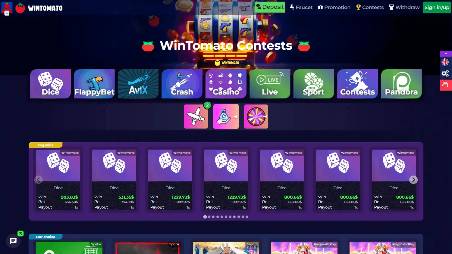 Wintomato Casino screenshot 1
