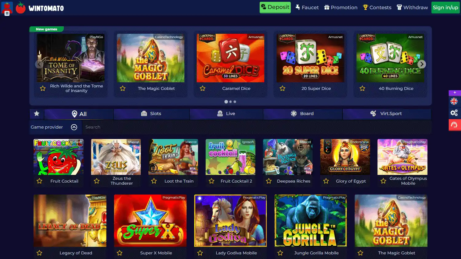 Wintomato Casino screenshot 2