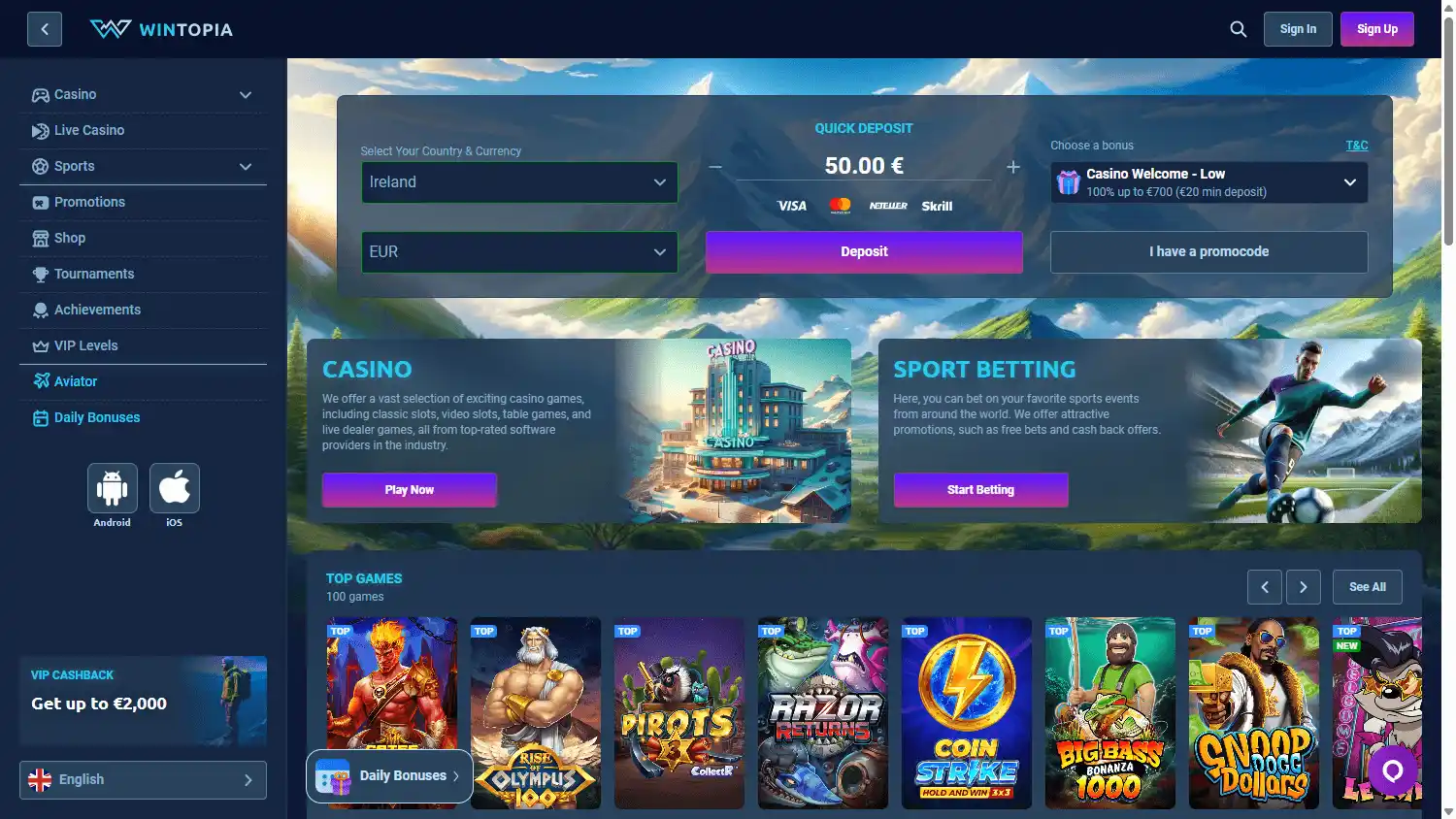 Wintopia Casino screenshot 1