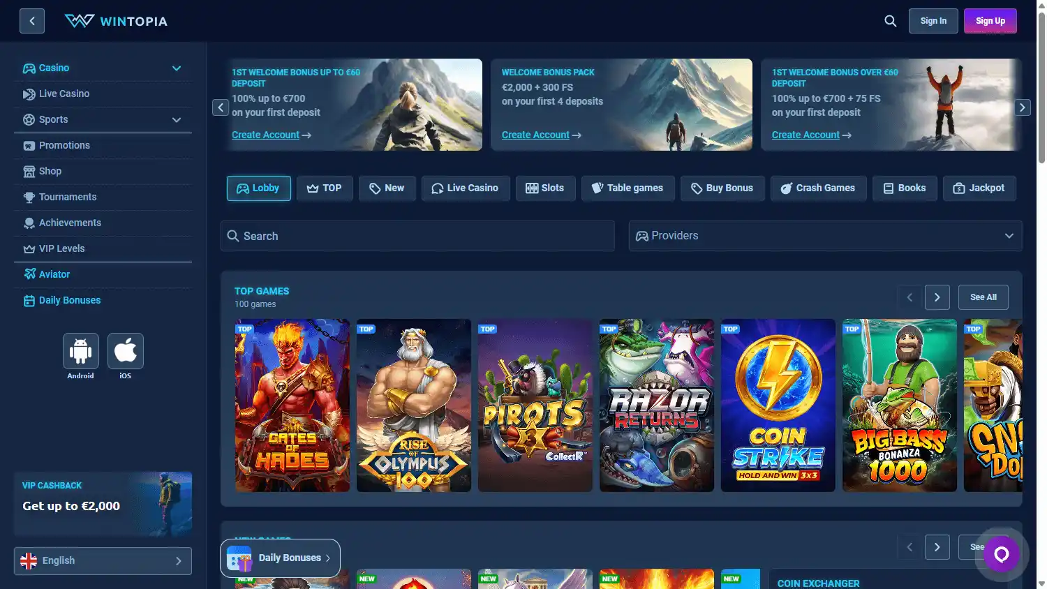 Wintopia Casino screenshot 2