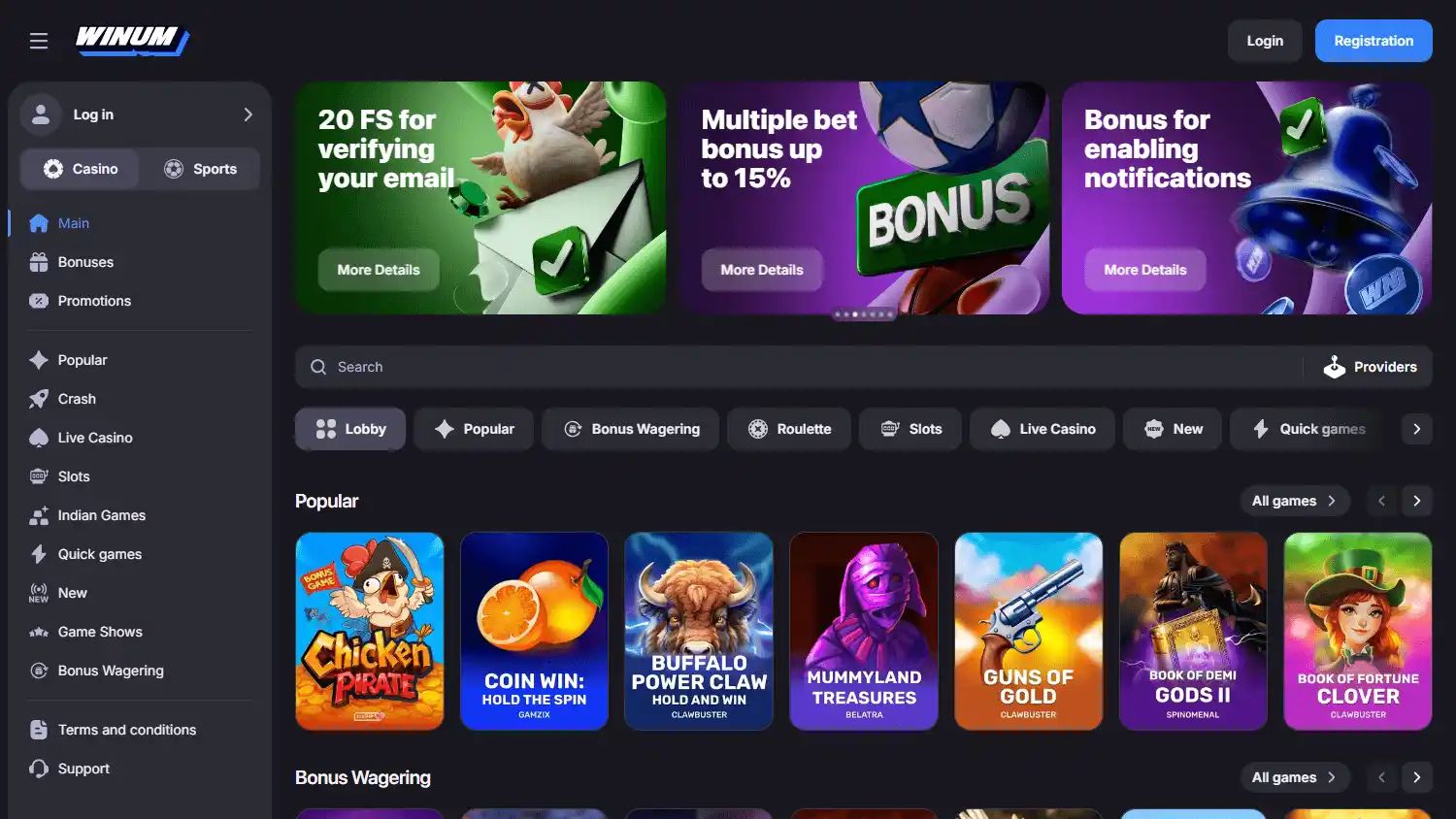 Winum Casino screenshot 1