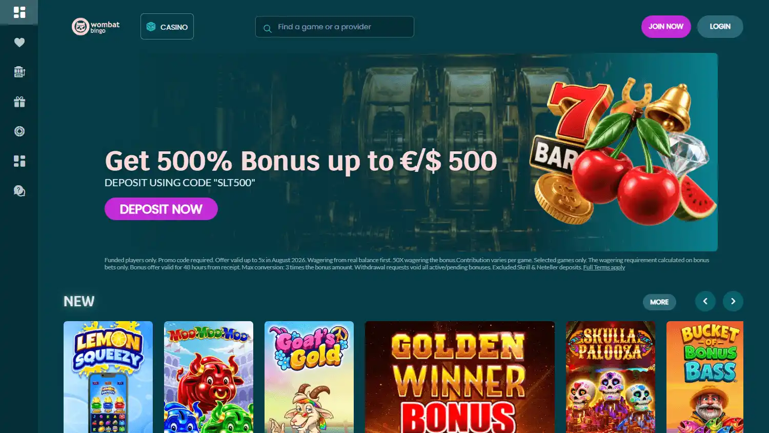 WombatBingo Casino screenshot 1