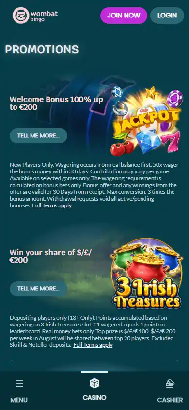 WombatBingo Casino screenshot 6