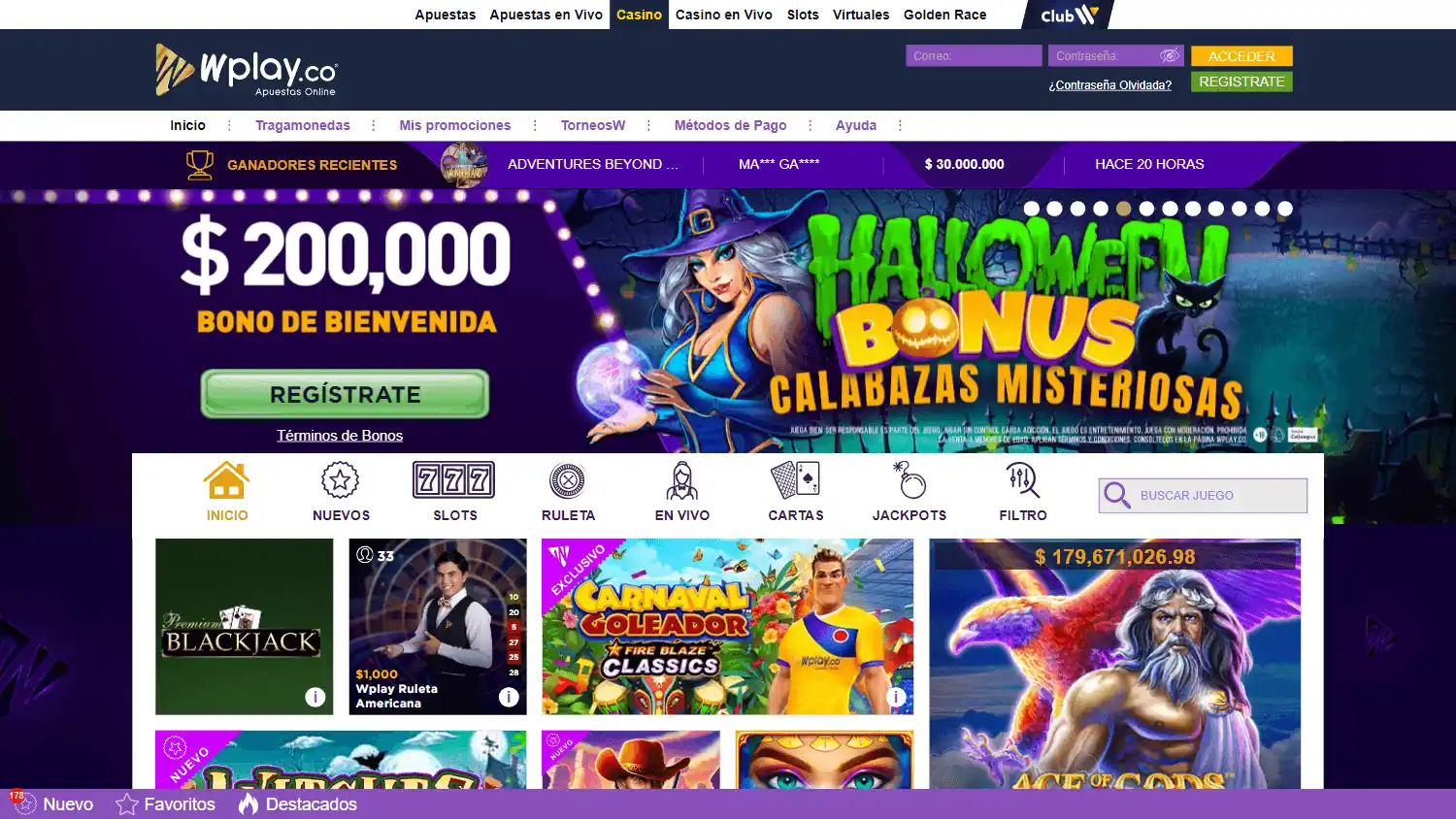 Wplay.co Casino screenshot 2