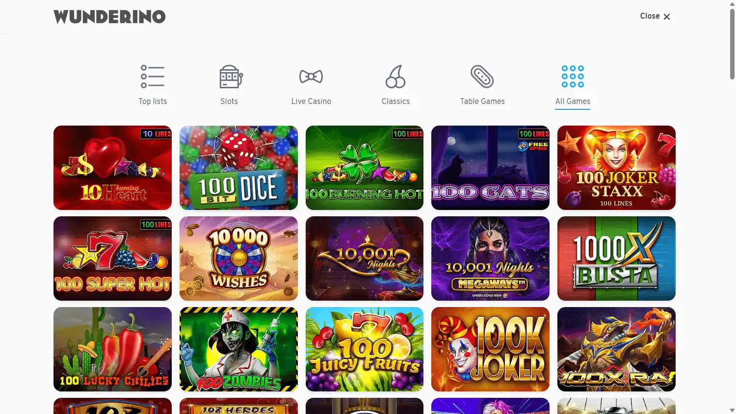 Wunderino Casino screenshot 2