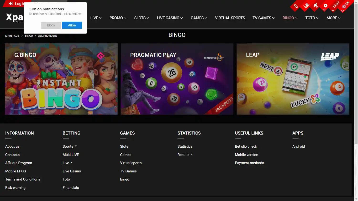 XpariBet Casino screenshot 3