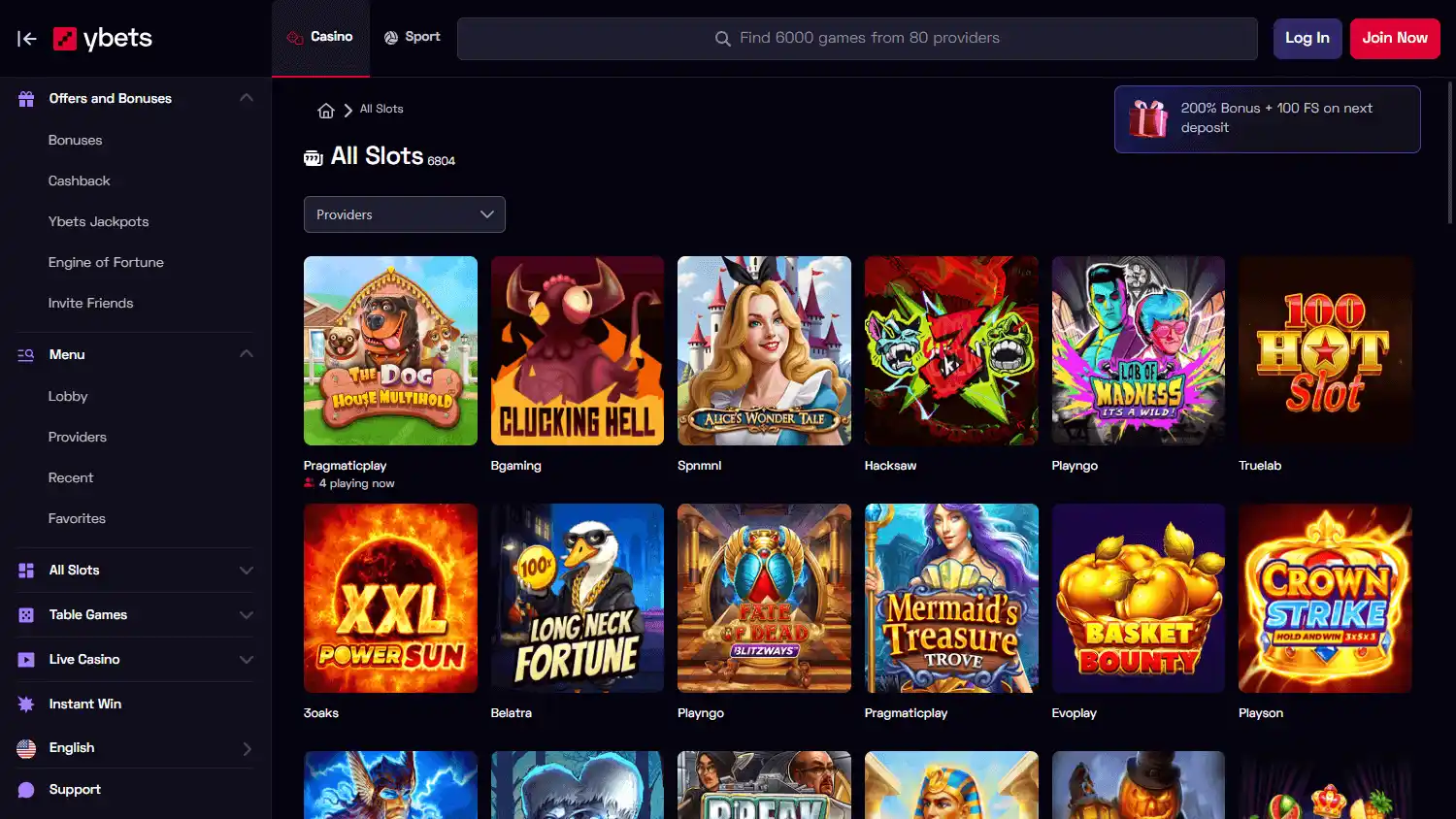 Ybets Casino screenshot 2