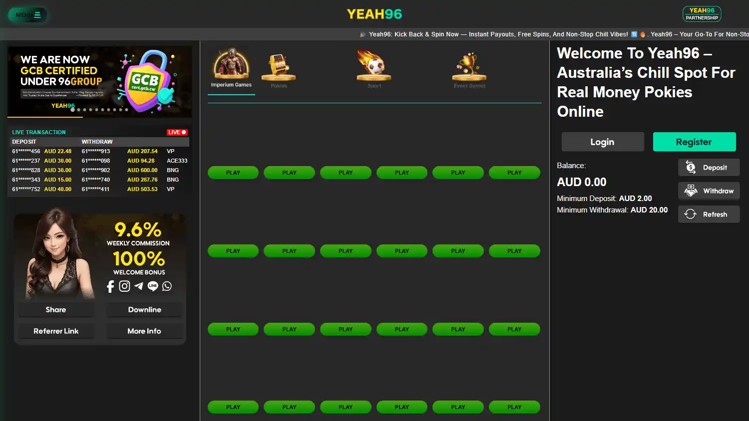 Yeah96 Casino screenshot 1