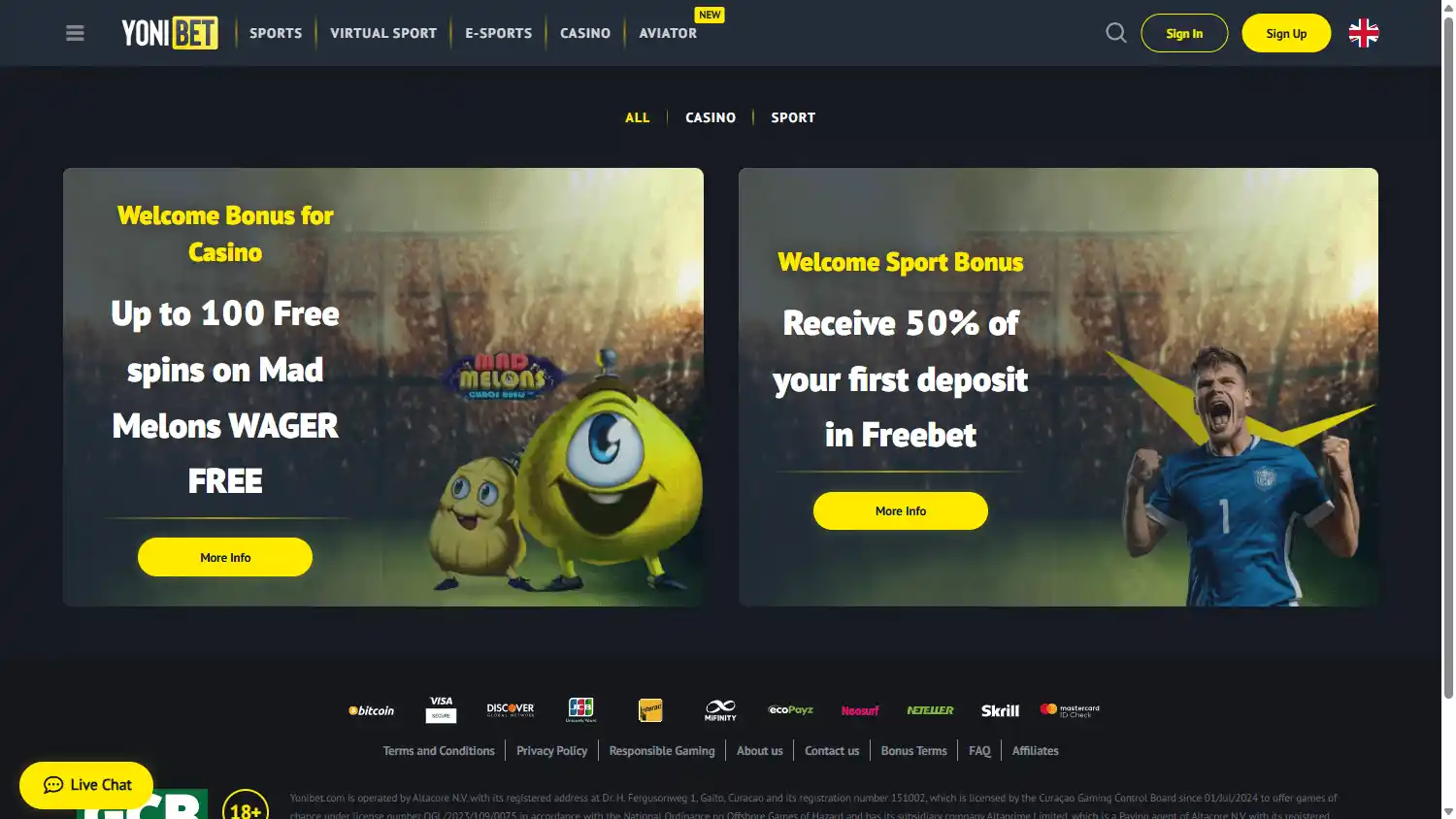 Yonibet Casino screenshot 3