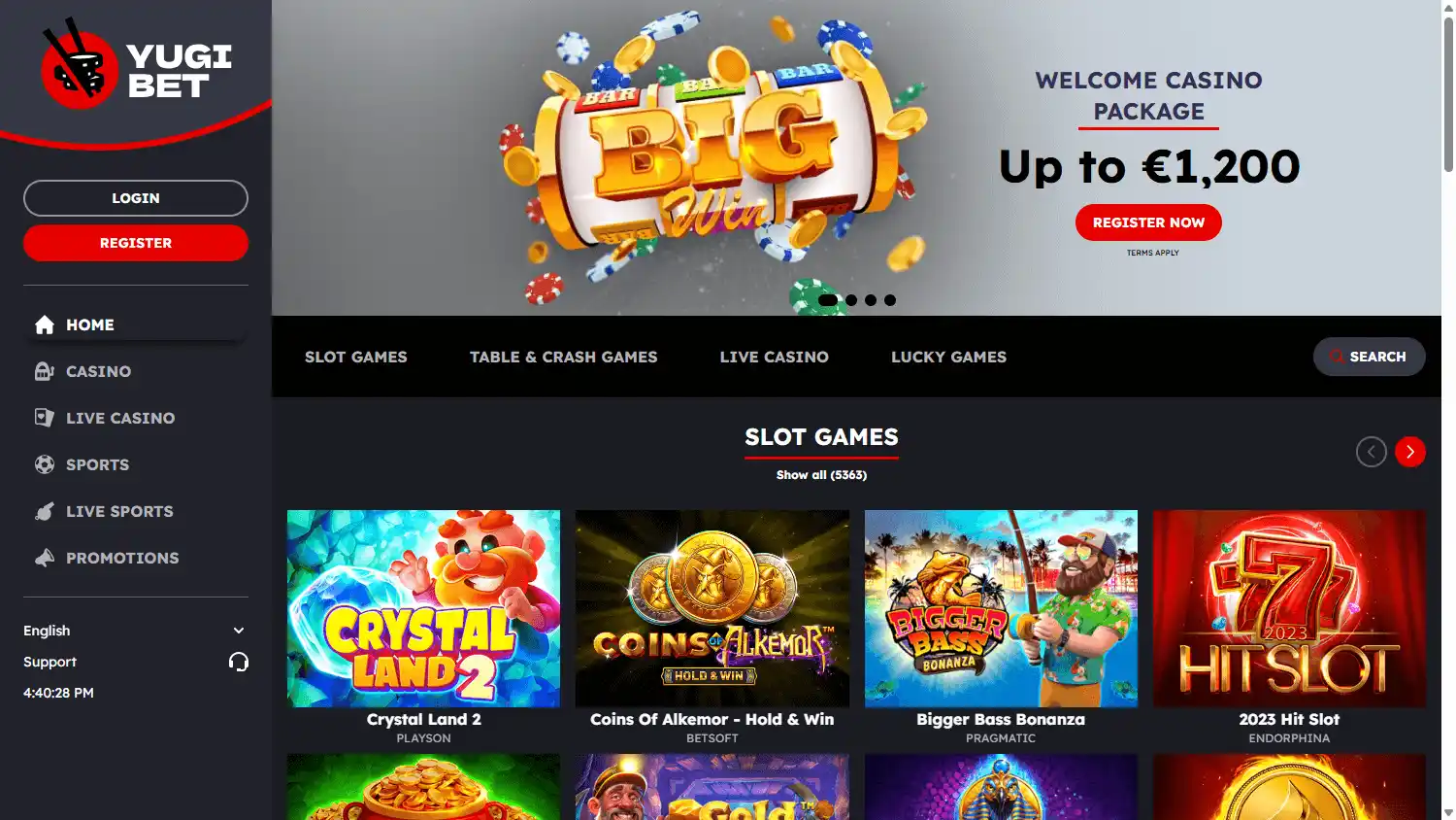 Yugibet Casino screenshot 1