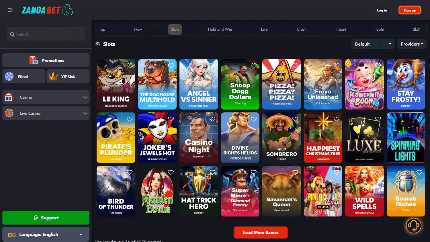 Zangabet Casino screenshot 2