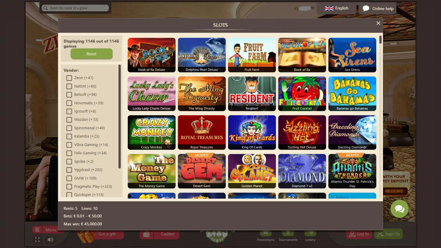Zeon Casino screenshot 2