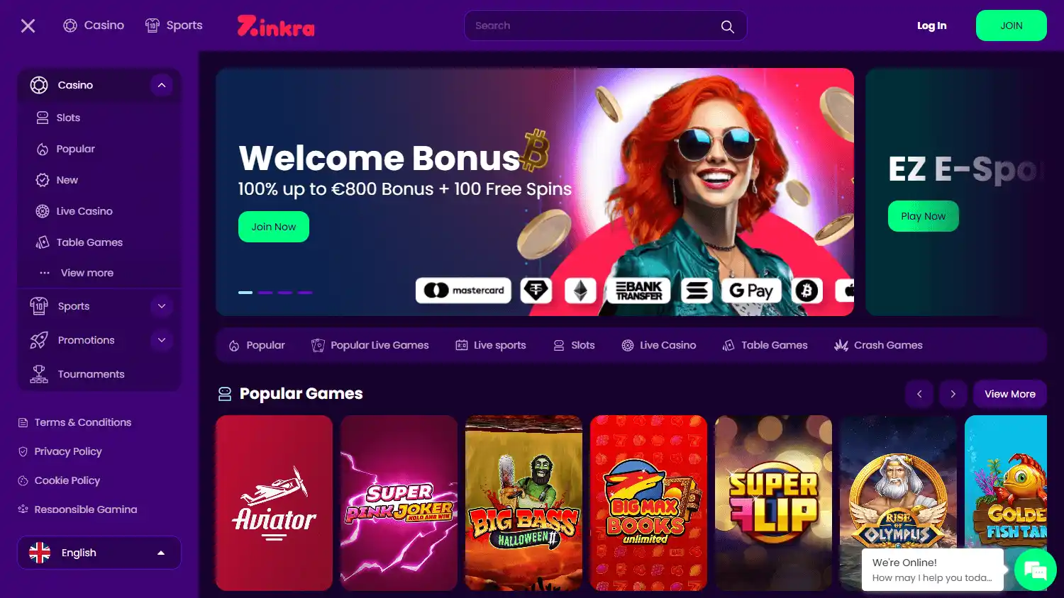 Zinkra Casino screenshot 1