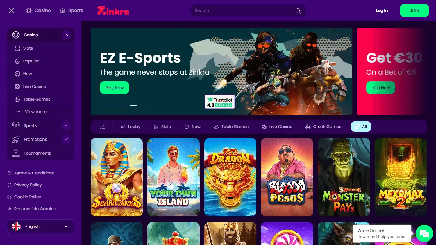 Zinkra Casino screenshot 2
