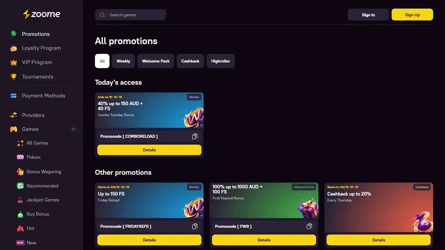 Zoome Casino screenshot 3